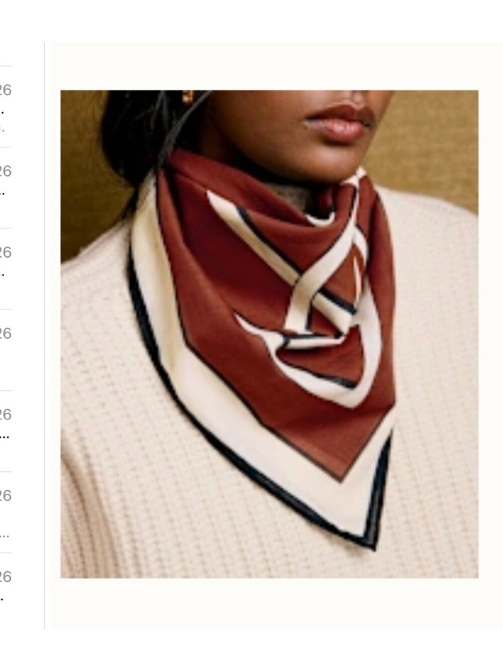 NWT Sezane Square Scarve mocha brown black 45 by 45